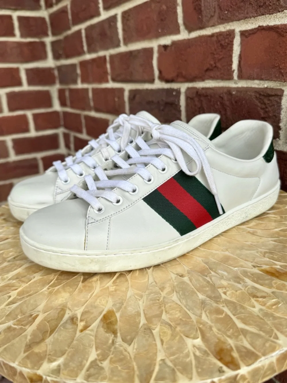 GUCCI Ace Sneakers Men’s Size 8 White Leather Low Top Lace Up - Picture 2 of 10
